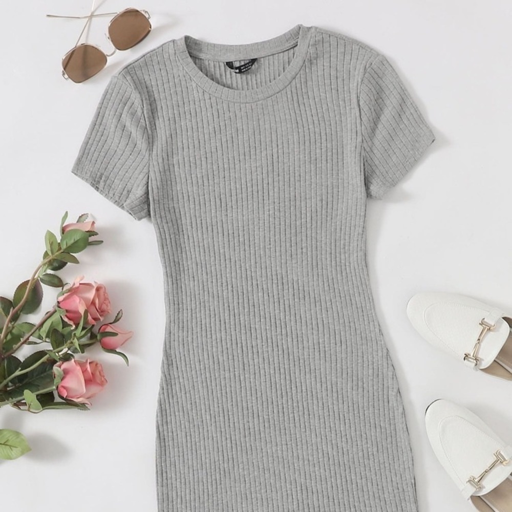 SHEIN Solid Rib-Knit Bodycon Dress